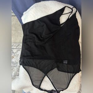 Chloe Kristyn Elegant Black Women's Asymmetrical Black Bodysuit Size 3x